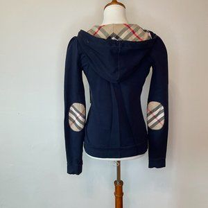 Burberry Brit Navy Hoodie w/ Plaid Detailing - Size Small